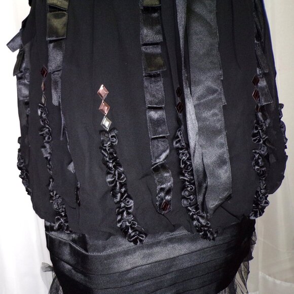 Sue Wong Nocturne Dress sz 4 Black Silk Halter Ribbon Steampunk Goth Whimsigoth - Picture 7 of 10